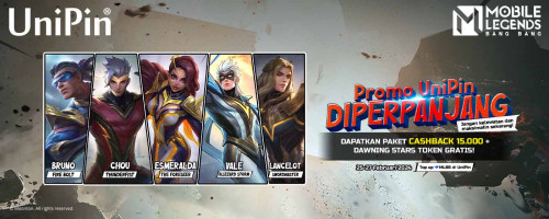 DIPERPANJANG! Top Up Diamonds MLBB & Dapatkan Paket Cashback 15.000 UniPin Credits + Dawning Stars Token Gratis!